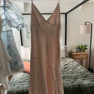Saints + Secrets champagne silk midi dress with slit NWT!